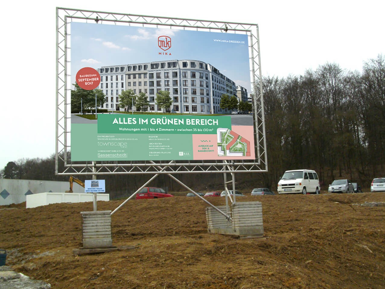 Bauschild Alu 4 x 3 m für Plane an Doppeltraverse MIETEN